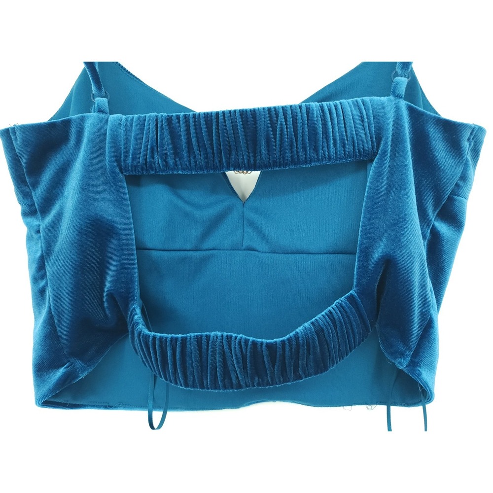 Meraki Women L Modern Glam Festival Velvet Crop Top Teal Blu Elastic Back Chains - Picture 6 of 8